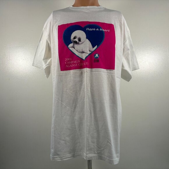 Vintage Have A Heart Campaign T Shirt Mens XL Animal Cruelty IFAW Y2K Seal Pup - Picture 2 of 4